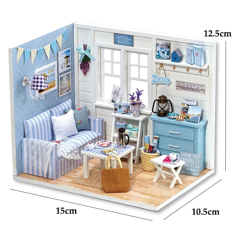 Kit maquette miniature DIY "Cottage bord de mer" : Maison à construire avec meubles