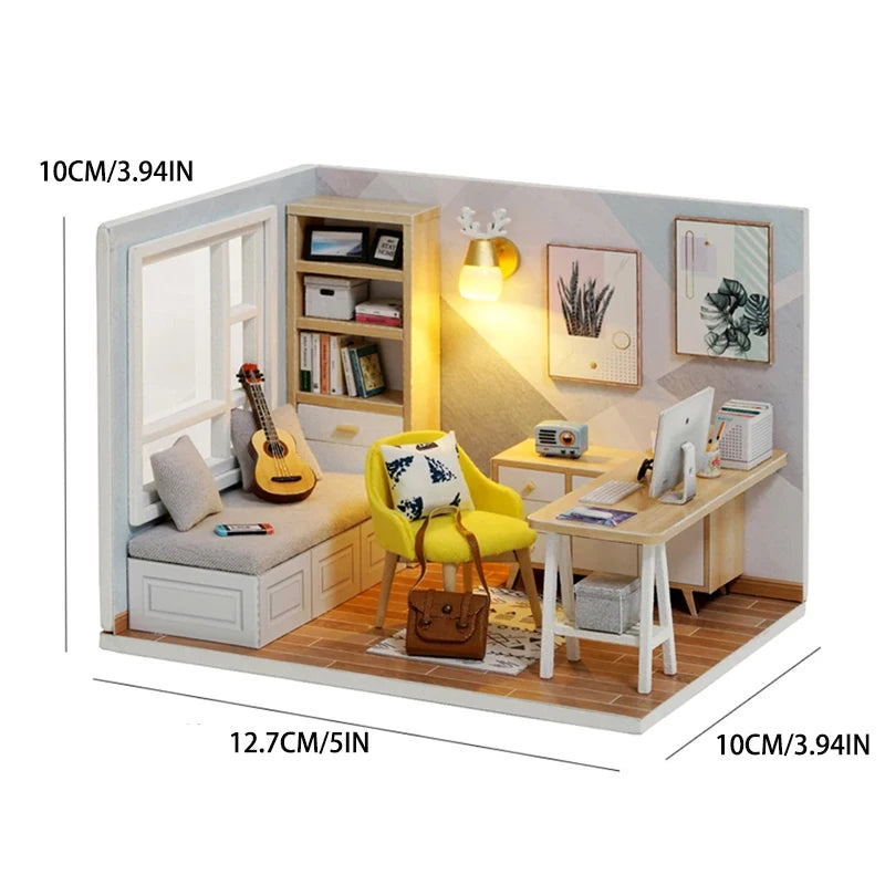 Kit maquette miniature DIY "Bureau Cosy Scandinave" : Maison miniature avec mobilier